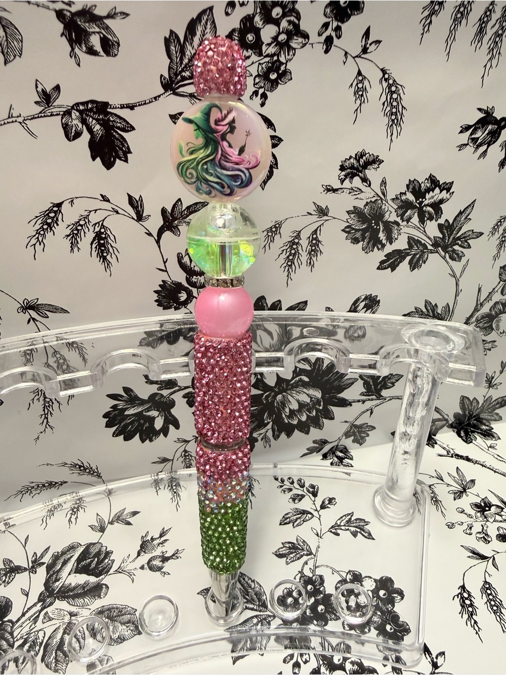New Beaded Wicked Themed Pen with Glitter Shaker Bead